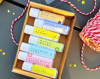 Boba Lip Balm Gift Set ll Taro Boba, Ramune Soda, Bubble Tea Lip Gloss, Perfect Gift for Boba Lovers, Lip Balm Bundle