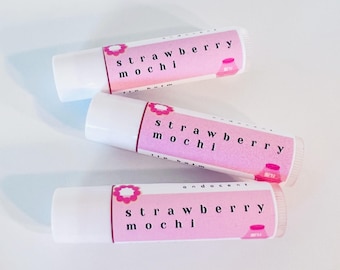 Strawberry Mochi Lip Balm - Scented like Strawberry Milk Mochi, Hydrating lip balm for dry lips, strawberry lip balm, strawberry skincare