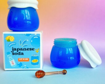 Ramune Japanese Soda Lip Mask-Moisturizing Overnight Lip Mask, Hydrating Lip Gloss, Lip Treatment for Soft Lips, Cute Pot w/ Honeycomb