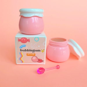 Bubble Gum Lip Mask - Moisturizing Overnight Lip Gloss, Hydrating Lip Gloss, Lip Treatment for Soft Lips, Cute Pot with Honeycomb Applicator