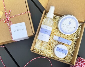 Taro Boba Self Care Spa Gift Set -Gift for Boba Lovers, Taro Milk Tea Sugar Scrub, Taro Fragrance Room Spray, Taro Lip Balm, Taro Lip Scrub