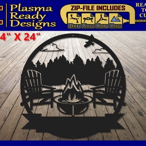 Lagerfeuer Schild - Mit Bäumen SVG/DXF - Digital Download - Laser CNC-Plasma-Wasserstrahl -Camp Name Plaque Dxf -Lagerfeuer Schild SVG