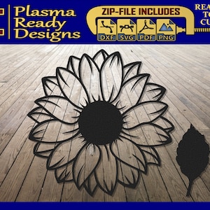 Tournesol et feuille - SVG/DXF - téléchargement numérique - laser CNC Plasma jet d'eau - tournesol Dxf - tournesol Svg