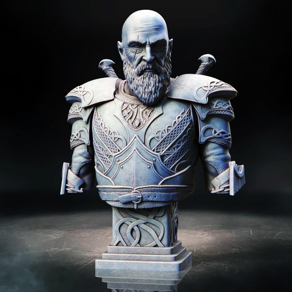 God of War - Kratos Bust - Fotis Mint - Resin 3D printed - Gift for painters - Blades of Exile, Blades of Chaos