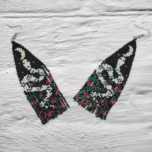 Serpentine- handmade beaded snake fringe earrings