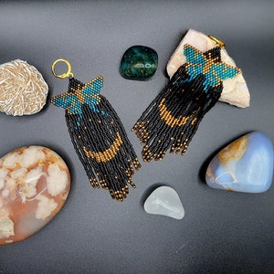 Handmade luna moth fringe seed bead earrings