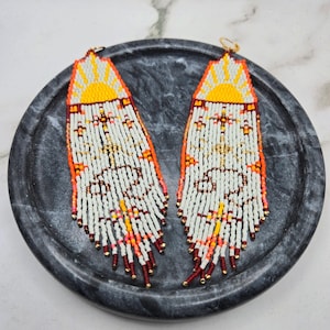 Handmade Leo zodiac beaded fringe earrings