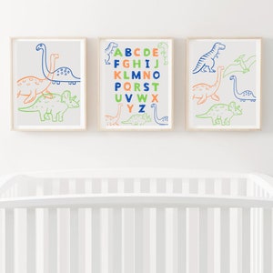 Set of 3 prints, Dinosaur Alphabet Decor, Dinosaur Nursery, Dinosaur Art, Boy Nursery Decor