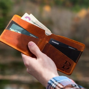 Cartera de cuero plegable, cartera minimalista, cartera para hombre, cartera personalizada, cartera de piel de vaca, cartera para hombre, regalo para novio