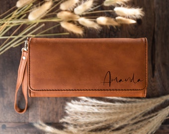 Stylish Personalized Vegan Leather Women Wallet, Elegant Vegan Wallet Women, Cash Envelope Wallet, Wristlet Wallet, Wallet for Woman