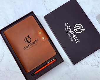 Custom Leather Journal | Add-On Gift Box + Pen Option | Refillable A5 Full Grain | Client & Employee Gift, Personalized Leather Notebook