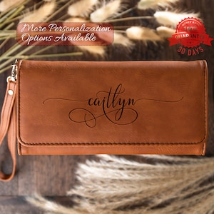 Elegante cartera de cuero vegano personalizada para mujer cartera de sobre en efectivo cartera personalizada cartera triple madre de la novia dama de honor junior