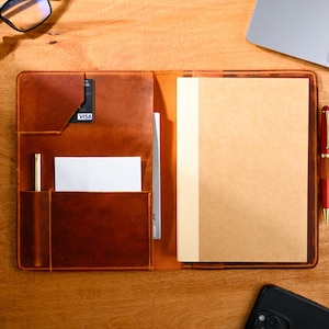 A5 Leather Portfolio Personalized Gift for Him, Leather Padfolio, Best Friend Gift Leather Notebook Cover A5 Binder, Husband Gift Corporate