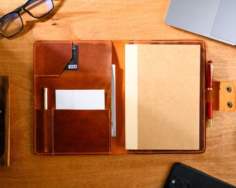 A5 Leather Portfolio Personalized Gift for Him, Leather Padfolio, Best Friend Gift Leather Notebook Cover A5 Binder, Husband Gift Corporate