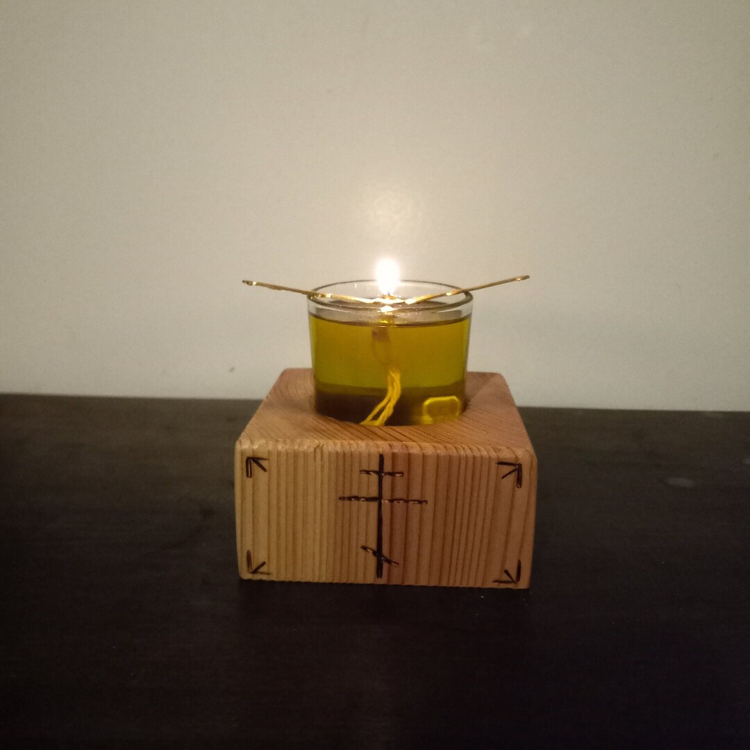 Cedar Candle Holder With Cross and Glass Votive Sconce Etsy