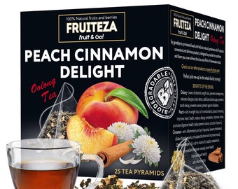 Peach Cinnamon Oolong Tea, Herbal Tea Bags, Oolong Tea Box Count 25 (Pack of 1) Premium Eco-Conscious Pyramid Tea Bags