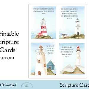 Tarjetas de las Sagradas Escrituras para imprimir, tarjetas con versículos bíblicos, notas de aliento cristiano, tarjetas de memoria bíblica, marcapáginas bíblico, regalo cristiano, Lighthouse