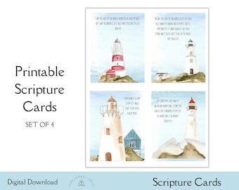 Tarjetas de las Sagradas Escrituras para imprimir, tarjetas con versículos bíblicos, notas de aliento cristiano, tarjetas de memoria bíblica, marcapáginas bíblico, regalo cristiano, Lighthouse