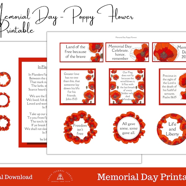 Memorial Day Watercolor Clipart, Veterans Day, Remembrance Day, Poppy Flower, God Bless the USA, America, In Flanders Fields poem