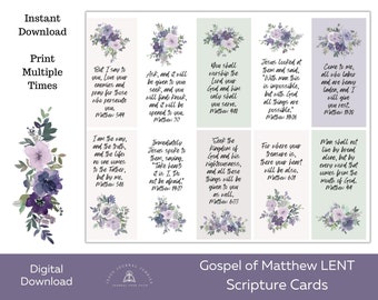 Tarjeta de las Escrituras del Evangelio de Mateo, Tarjeta de memoria del estudio de las Escrituras de Cuaresma, Tarjeta de versículos bíblicos, regalo imprimible de descarga cristiana, Tarjeta de oración, Biblia