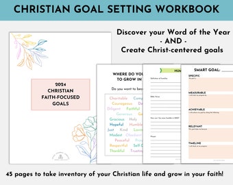 Christian Goal Workbook, Christian Resolution, Word of the Year, Christ centered goal setting, Faith Goal, Christian Values, 2024 Resolution