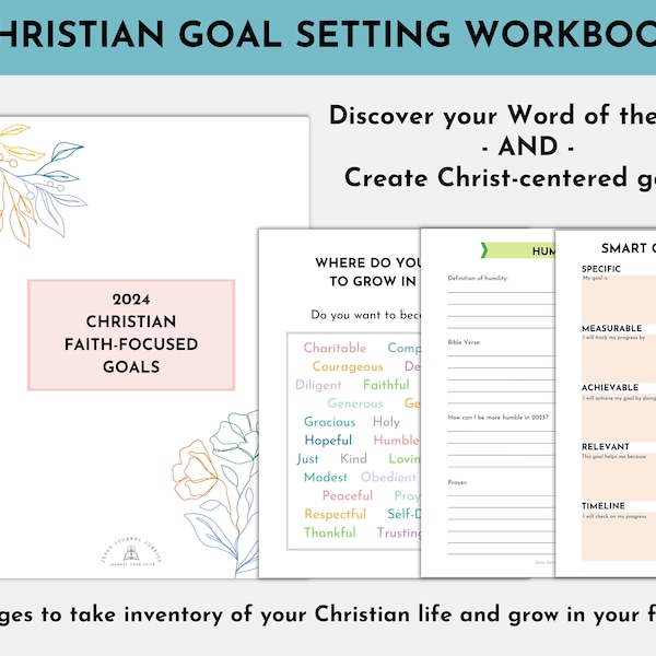 Christian Goal Workbook, Christian Resolution, Word of the Year, Christ centered goal setting, Faith Goal, Christian Values, 2024 Resolution