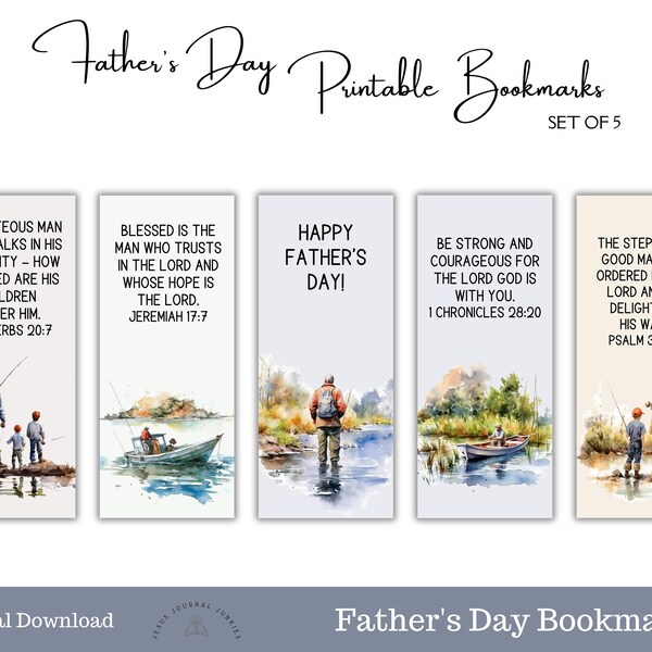 Father's Day Printable, Bible Verse Printable, I Love Dad, Best Dad Ever, Fishing, Masculine Scripture Cards, Christian Men Bookmarks