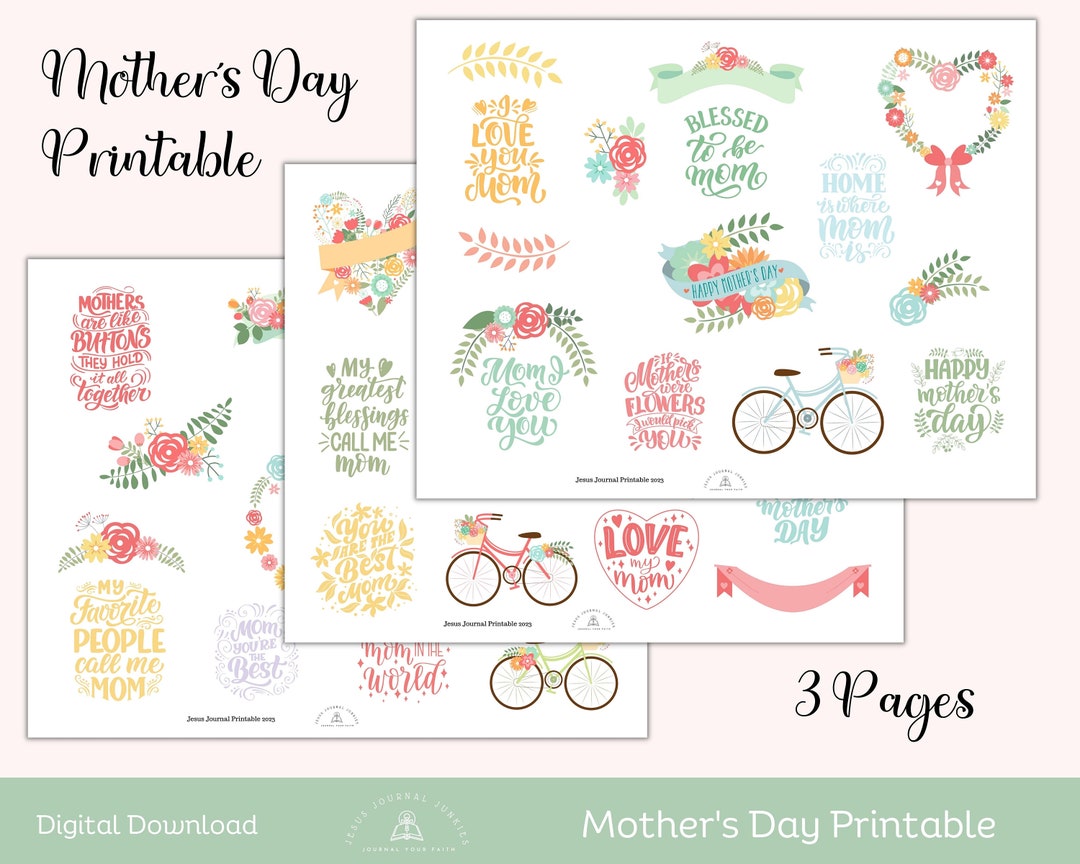 Mother's Day Printable Quotes Stickers, I Love Mom, Best Mom Ever ...
