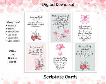 Tarjeta de Escritura del versículo bíblico del amor, tarjeta del versículo bíblico, Biblia de San Valentín, Escritura del amor, regalo cristiano, tarjeta de oración, San Valentín imprimible, Biblia