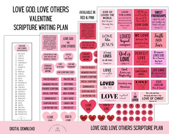 Amor a Dios Plan de escritura de las Escrituras/Kit de devoción imprimible del diario bíblico/Planificador cristiano Descargar impresión/Escrituras de San Valentín/Estudio bíblico