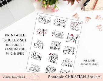 Pegatina cristiana, imprimible cristiano, diario bíblico imprimible, pegatina imprimible de fe, pegatinas del planificador cristiano, pegatina de la Biblia