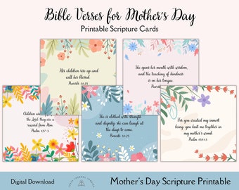 Tarjetas de versículos bíblicos del Día de la Madre, Mujer cristiana, Regalo para mamá, Marcador bíblico Diario bíblico, Versículo de memoria, Descarga instantánea de fe