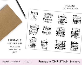 Pegatinas imprimibles cristianas, diario bíblico imprimible, fe imprimible, pegatina del planificador cristiano, pegatina de la Biblia, descarga instantánea cristiana