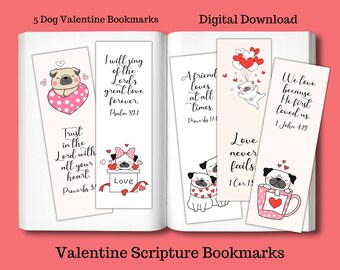 Marcador de San Valentín/Marcador de perro/Marcador de Escrituras/Escritura de San Valentín/San Valentín cristiano/Marcador imprimible/San Valentín imprimible/San Valentín
