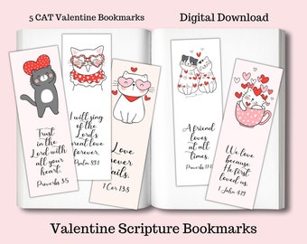 Marcador de San Valentín/Marcador de gato/Marcador de Escrituras/Escritura de San Valentín/San Valentín cristiano/Marcador imprimible/San Valentín imprimible/San Valentín