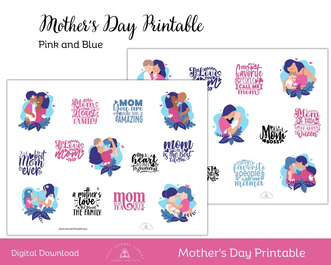 Mother's Day Printable Quotes Stickers, I Love Mom, Best Mom Ever ...
