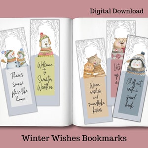Winter bladwijzer/vakantie bladwijzer/leuke bladwijzer/winter dier/afdrukbare bladwijzer/boek minnaar cadeau/afdrukbare winter bladwijzer Pack/bladwijzer cadeau