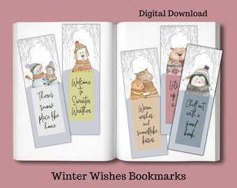 Marcador de invierno/Marcador de vacaciones/Marcador lindo/Animal de invierno/Marcador imprimible/Regalo para amantes de los libros/Paquete de marcadores de invierno imprimible/Regalo de marcador