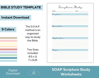 Plantilla de estudio de las Escrituras SOAP, estudio bíblico imprimible, diario bíblico, diario de fe cristiana, devocional diario, impresión de descarga instantánea