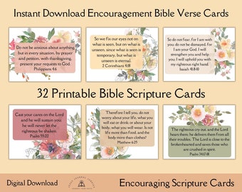 Tarjeta de versículo bíblico de aliento, 30 tarjetas de las Escrituras, tarjetas de oración imprimibles, fe ilustrada, versículo de memoria de las Escrituras, descarga instantánea