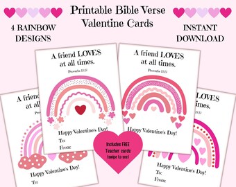 Tarjetas de San Valentín para niños, San Valentín arcoíris, Tarjetas de San Valentín con Escrituras imprimibles San Valentín para niños Tarjeta de San Valentín cristiana San Valentín religiosa