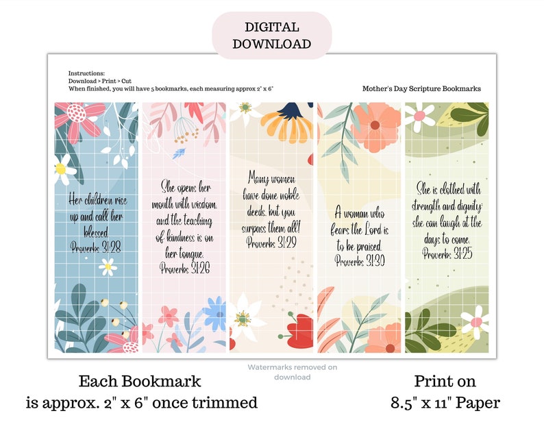 Mother's Day Scripture Bookmark/printable Bible Verse Bookmark Set ...