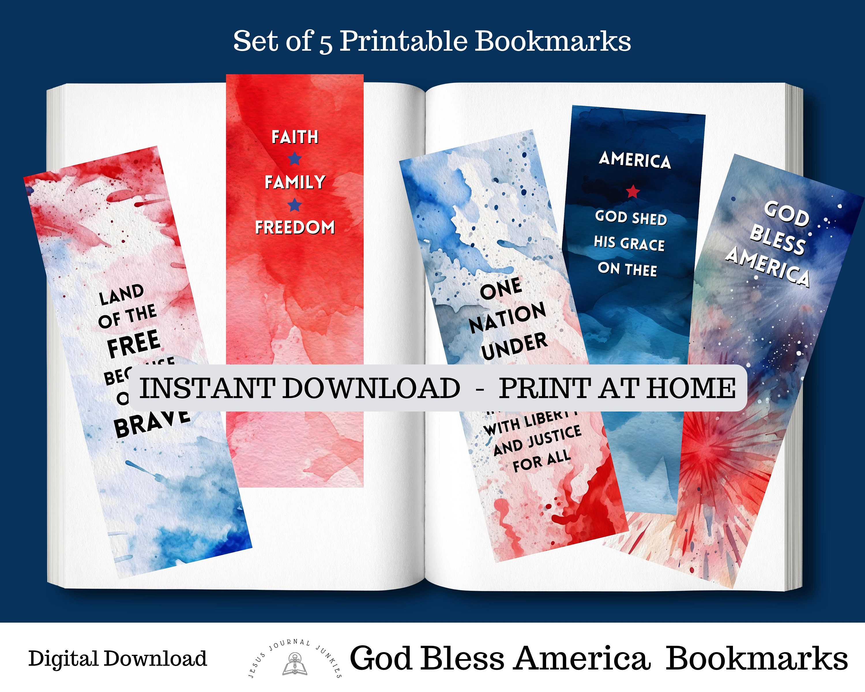 God Bless America Bookmarks, 4th of July, Stars & Stripes, Printable ...