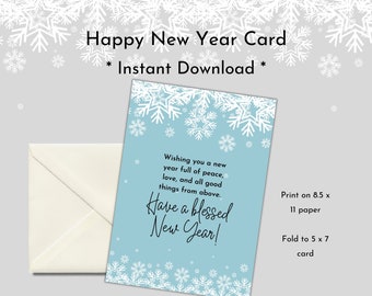 Tarjeta de Feliz Año Nuevo, Tarjeta imprimible de Año Nuevo, Tarjeta de Año Nuevo, Tarjeta de Invierno, Tarjeta festiva imprimible, Tarjeta de Año Nuevo con descarga digital, Tarjeta 2026