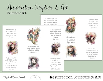 Escritura de resurrección imprimible, diario bíblico, citas e íconos de Pascua, imágenes prediseñadas para decorar el planificador de álbumes de recortes del diario bíblico, cristiano