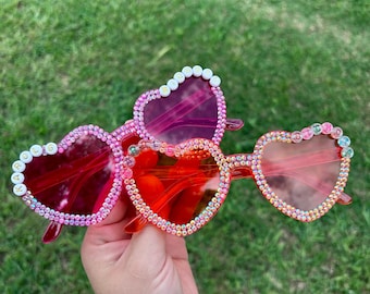 Custom karol Heart Sunglasses | Rhinestone Heart Glasses | Personalized Concert & Festival Shades | Y2K Aesthetic Accessories