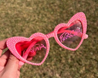Latina Foreva Rhinestone Heart Sunglasses | Karol G Inspired Concert Glasses | Pink Heart Shades | Festival Accessories