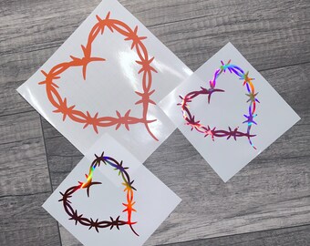 Barbed Wire Heart Vinyl Decal | Holographic & Solid Colors | Trendy Latin Music Inspired Sticker | Car Decal Laptop Sticker