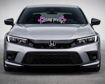 Sitting Pretty Car Decal | Cute Windshield Sticker | Pink Bow Aesthetic Vinyl | Girly Auto Decor