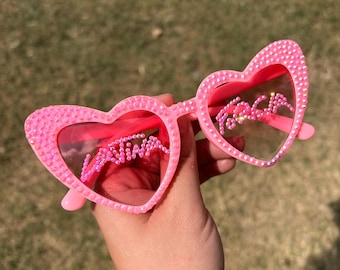 Latina Foreva Heart Sunglasses | Pink Concert Glasses | Full Rhinestone or Classic Rhinestone | Karol G Inspired Concert Accessorie